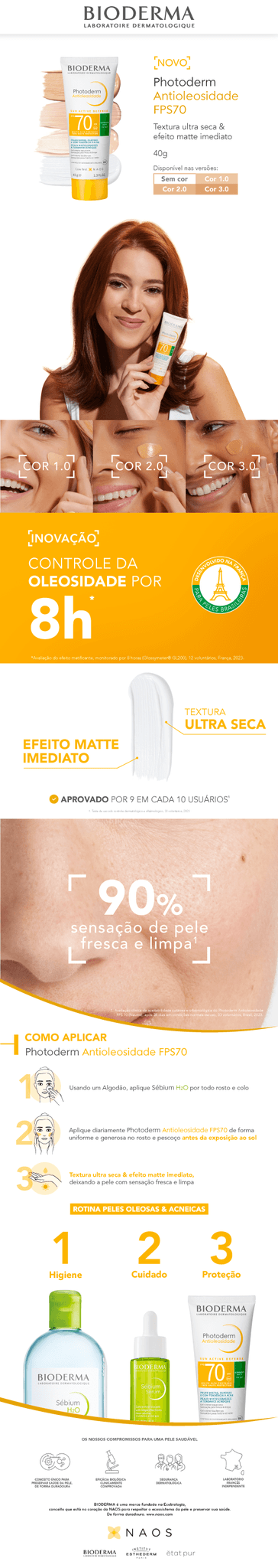 Protetor Solar Facial com Cor Bioderma Photoderm Antioleosidade FPS 70